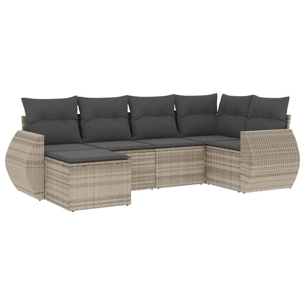 vidaXL 6-delige Loungeset met kussens poly rattan lichtgrijs