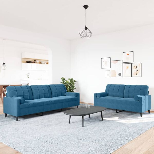 vidaXL 2-delige Loungeset met kussens en bolsters fluweel blauw