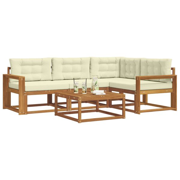 vidaXL Buiten bankenset met kussen 5 pcs Natuurlijk en Cr&egrave;me