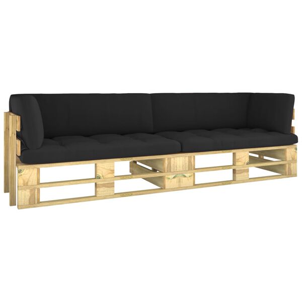 vidaXL Tweezitsbank pallet met kussens groen ge&iuml;mpregneerd grenenhout