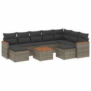 vidaXL 10-delige Loungeset met kussens poly rattan grijs