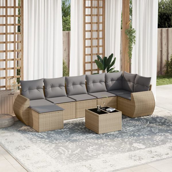 vidaXL 8-delige Loungeset met kussens poly rattan beige
