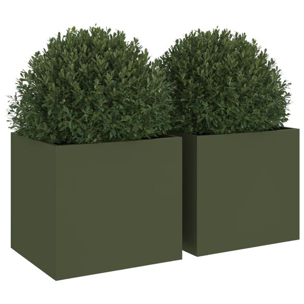 vidaXL Plantenbakken 2 st 32x30x29 cm staal olijfgroen