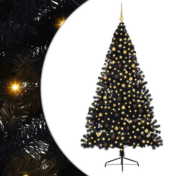 vidaXL Kunstmatig Voorverlicht Kerstboom met 300 LED Zwart 240 cm PVC