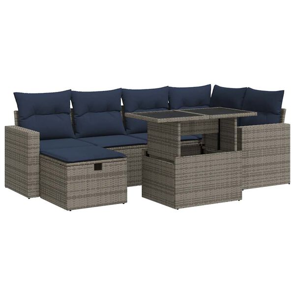 vidaXL 7-delige Loungeset met kussens poly rattan acacia grijs