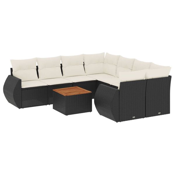 vidaXL 9-delige Loungeset met kussens poly rattan zwart
