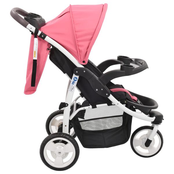 vidaXL Kinderwagen met 3 wielen roze en zwart