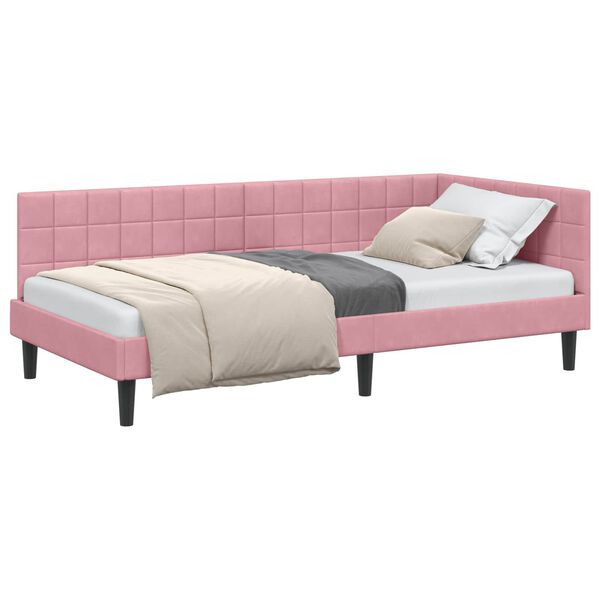 vidaXL Hoekbedframe met hoofdeinde Roze 90 cm x 190 cm Fluweel