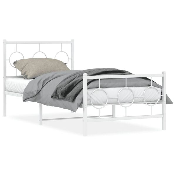 vidaXL Bedframe met hoofd- en voeteneinde metaal wit 90x190 cm