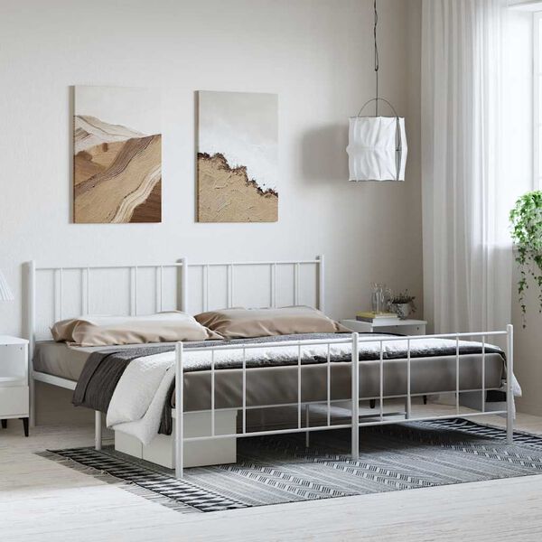 vidaXL Bedframe met hoofd- en voeteneinde metaal wit 183x213 cm