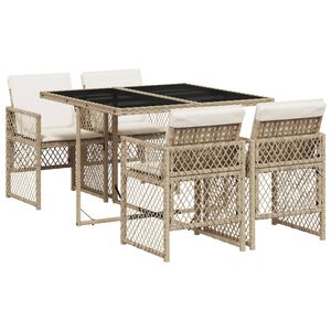 vidaXL 5-delige Tuinset met kussens poly rattan beige