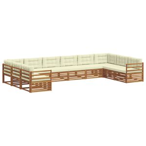 vidaXL Sofa-Sets 3 st Natuurlijk en Cr&egrave;me Massief Acaciahout