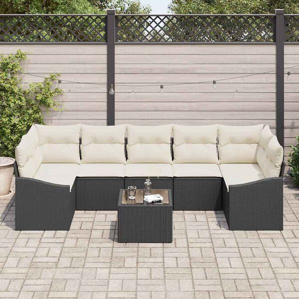 vidaXL Bankstel met kussen Zwart en Crème 55 x 55 x 37 cm poly rattan