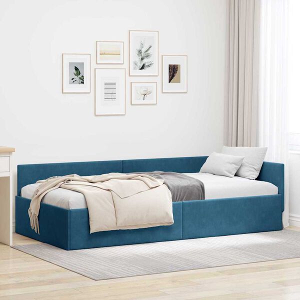 vidaXL Hoekbedframe met hoofdeinde Blauw 90 cm x 190 cm Fluweel