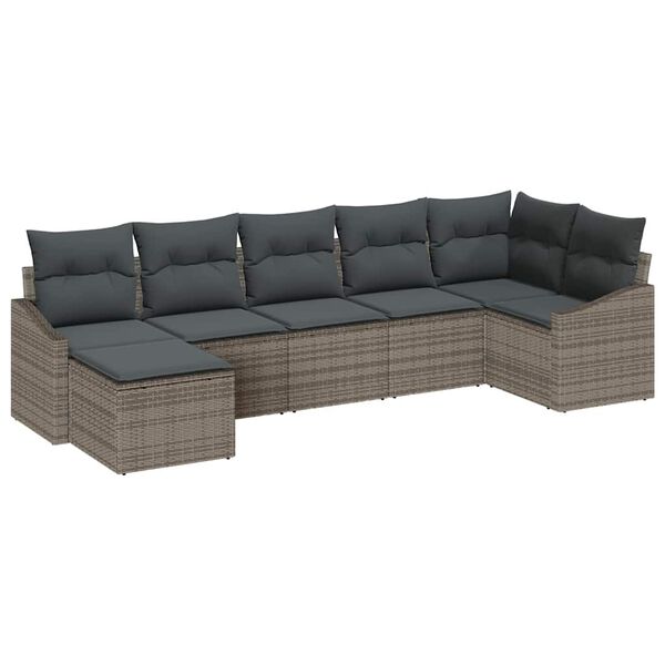 vidaXL Tuin Sofa Set met kussen met opslag 7 pcs Grijs poly rattan