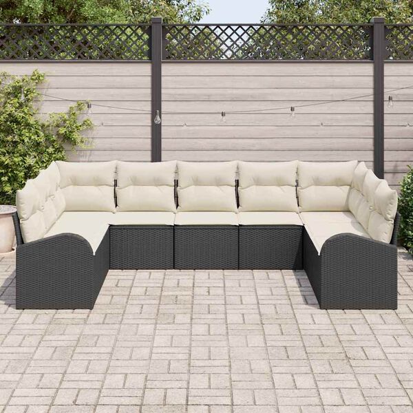 vidaXL Tuinbankenset met kussen 9 pcs Zwart en Wit poly rattan