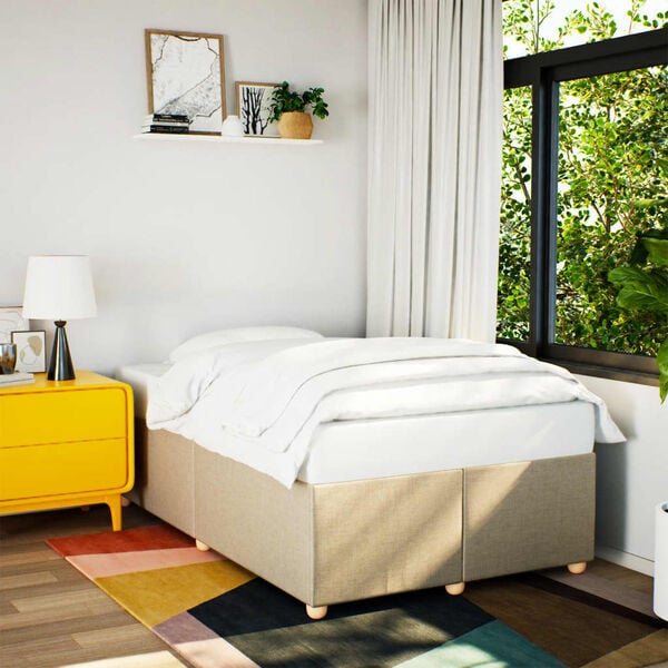 vidaXL Bedframe zonder matras 120x190 cm stof crèmekleurig