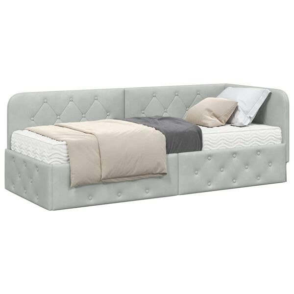 vidaXL Hoekbedframe met matras Lichtgrijs 80 x 200 cm Fluweel
