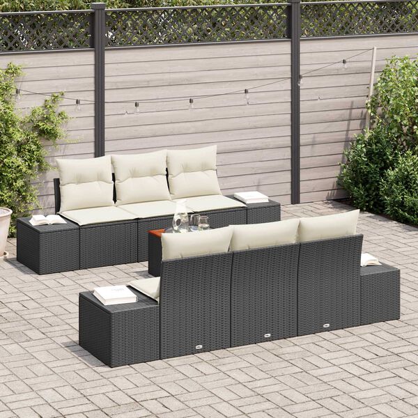 vidaXL Tuinbankenset met kussen 7 pcs Zwart poly rattan