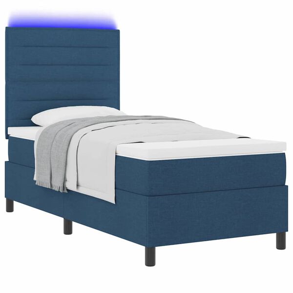 vidaXL Boxspring bed met matras met LED Blauw 100 x 200 cm Stof
