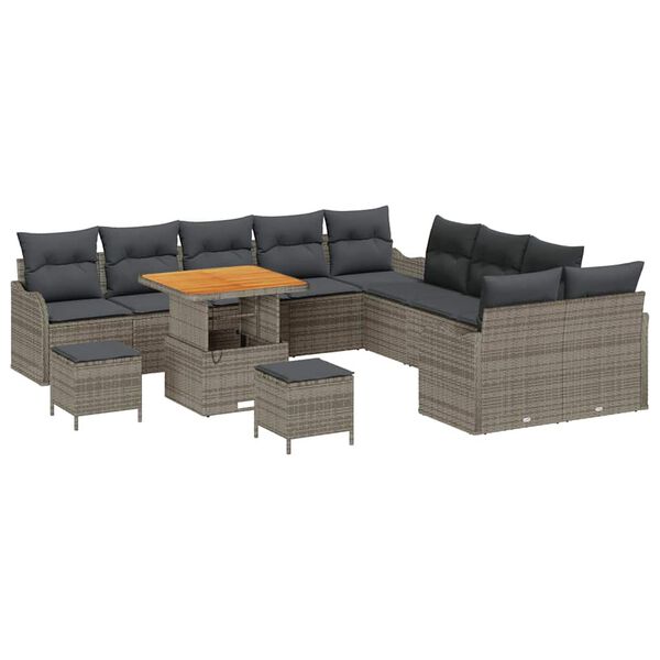 vidaXL Tuin Sofa Set met kussen met opslag met kussen 13 pcs Grijs