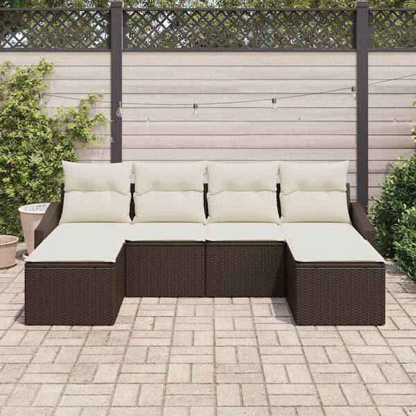 vidaXL Bankstel met kussen 6 pcs Bruin poly rattan
