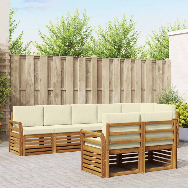 vidaXL Sofa-Sets 8 pcs Natuurlijk en Cr&egrave;me Massief Acaciahout