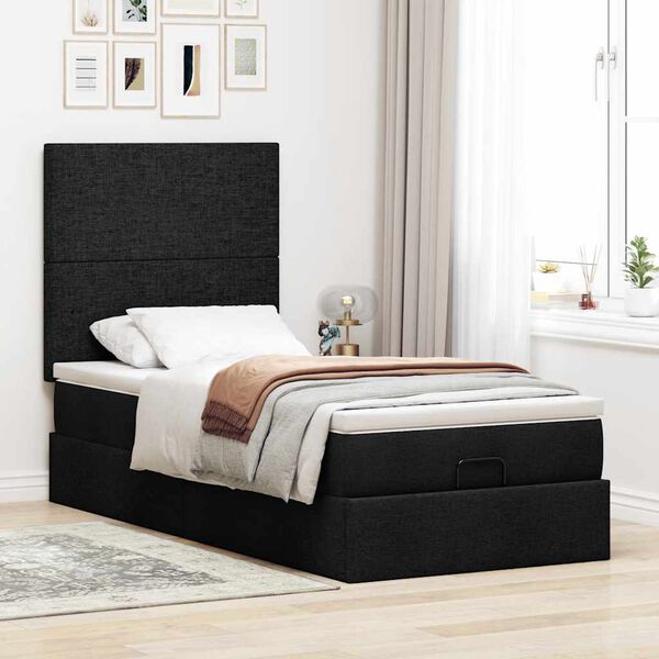vidaXL Ottoman bed met matras 90x190cm stof zwart
