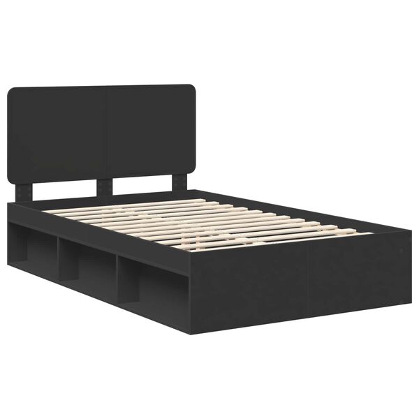 vidaXL Bedframe met hoofdeinde Zwart 135 x 190 cm Massief grenenhout