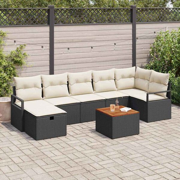 vidaXL Tuinbankenset met kussen met opslag 8 pcs Zwart poly rattan
