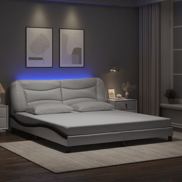 vidaXL Bedframe met LED zonder matras "Hvar" wit en zwart 180x200 cm