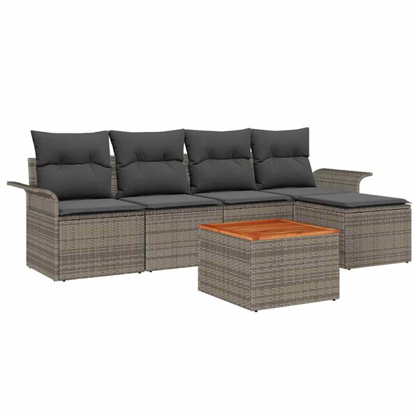 vidaXL Tuinbankenset met opslag 6 pcs Grijs poly rattan