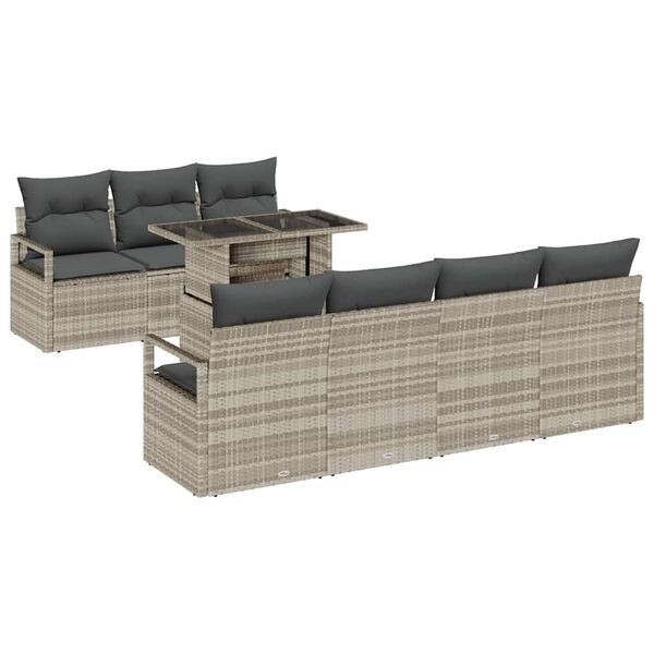 vidaXL Tuin Sofa Set met opslag 8 pcs Lichtgrijs poly rattan