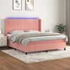 vidaXL Boxspring met matras en LED fluweel roze 180x200 cm