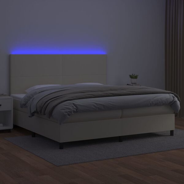 vidaXL Boxspring met matras en LED kunstleer cr&egrave;mekleurig 200x200 cm