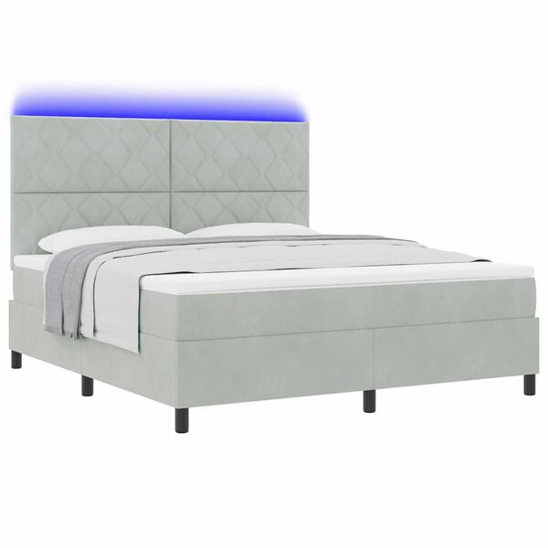 vidaXL LED Box Spring Bed met matras Lichtgrijs 180 x 200 cm Fluweel