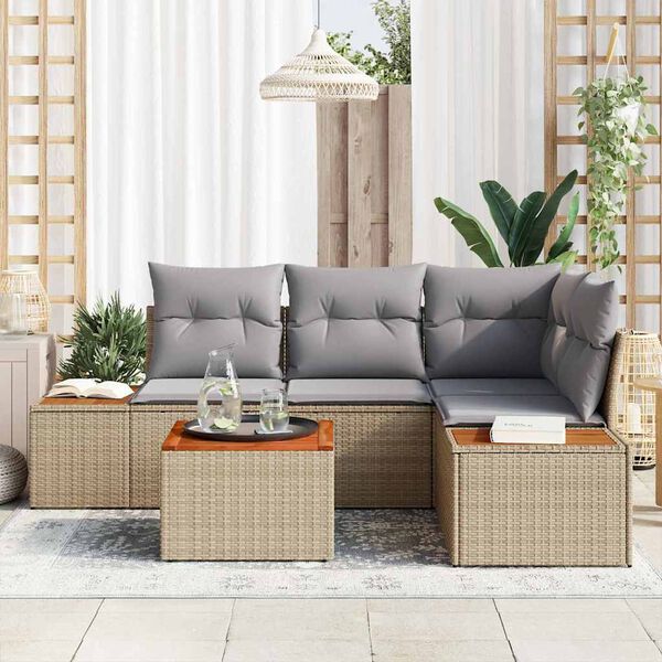 vidaXL Tuin Sofa Set met kussen 5 pcs Beige poly rattan