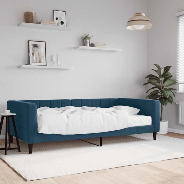 vidaXL Slaapbank met matras 100x200 cm fluweel blauw