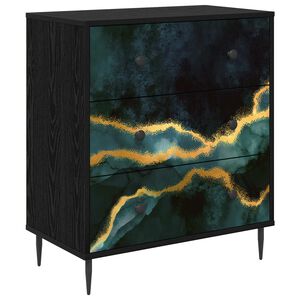 vidaXL Ladekast WIJHE Teal marmerprint 66 x 36,5 x 76 cm Bewerkt hout