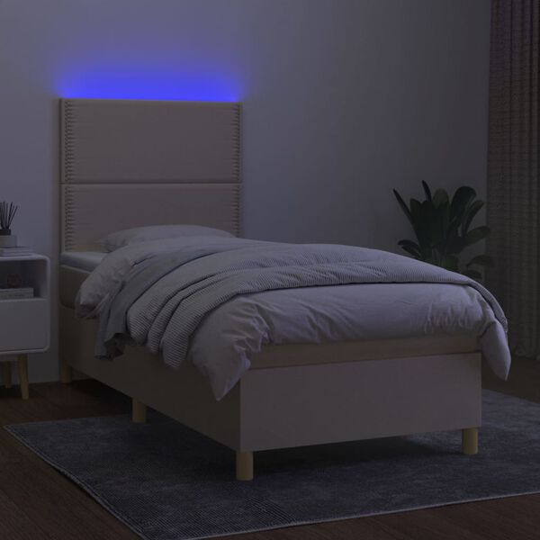 vidaXL Boxspring met matras en LED stof cr&egrave;mekleurig 80x200 cm