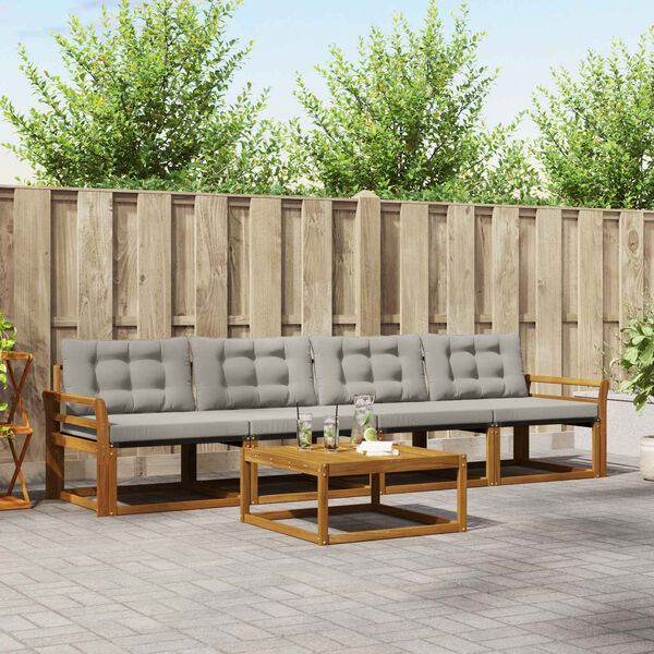 vidaXL Buiten bankenset met kussen 5 pcs Natuurlijk en Lichtgrijs