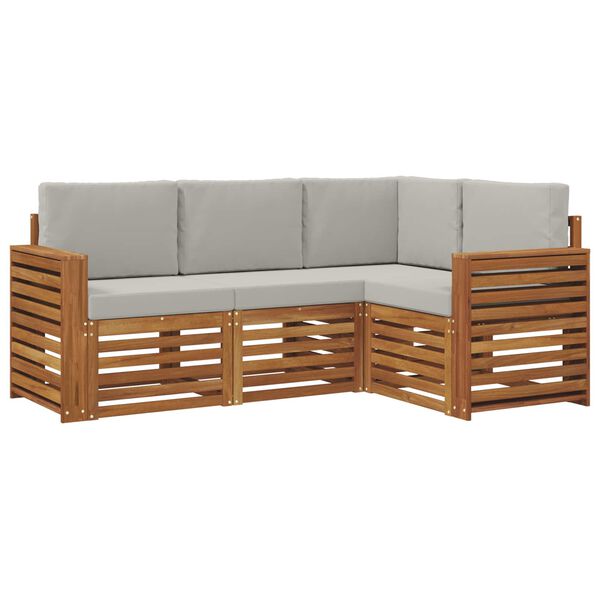 vidaXL Sofa-Sets 4 pcs Natuurlijk en Lichtgrijs Massief Acaciahout