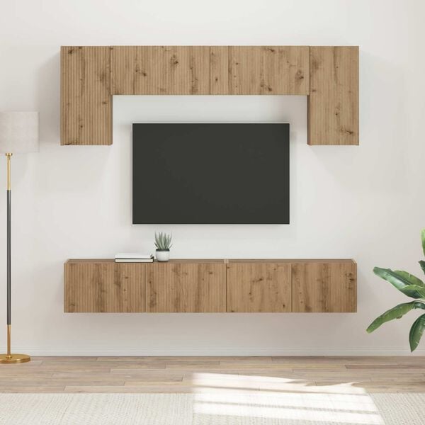 vidaXL Tv-meubelset Wandgemonteerd 5 pcs Wit Bewerkt hout