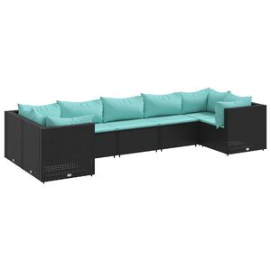 vidaXL 7-delige Loungeset met kussens poly rattan zwart