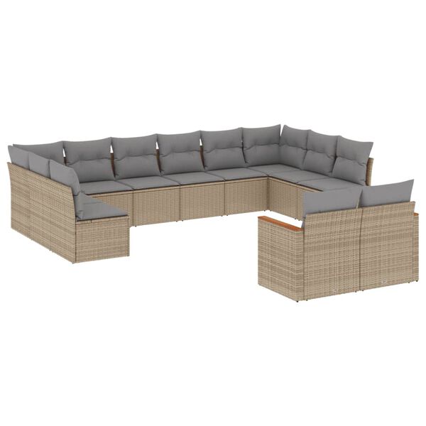 vidaXL 12-delige Loungeset met kussens poly rattan gemengd beige