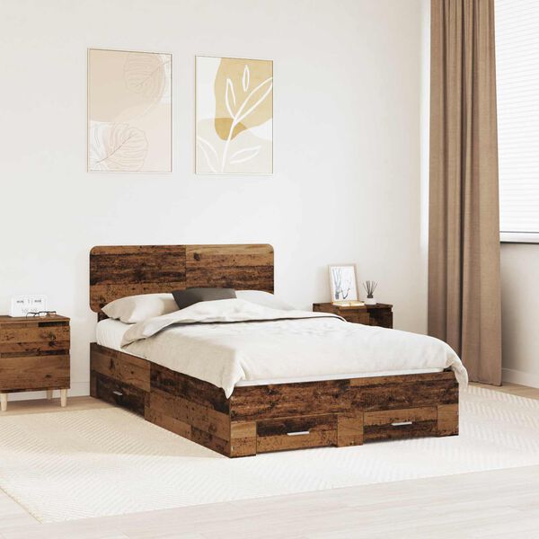 vidaXL Bedframe met hoofdeinde Oudhout 120 x 190 cm Bewerkt hout