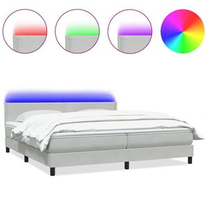 vidaXL Boxspring met matras en LED fluweel lichtgrijs 180x210 cm