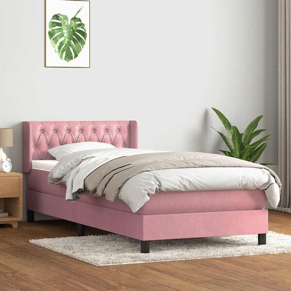 vidaXL Boxspring met matras fluweel roze 90x220 cm