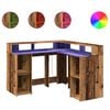 vidaXL Bureau met LED-verlichting 130x130x91 cm bewerkt hout oud hout