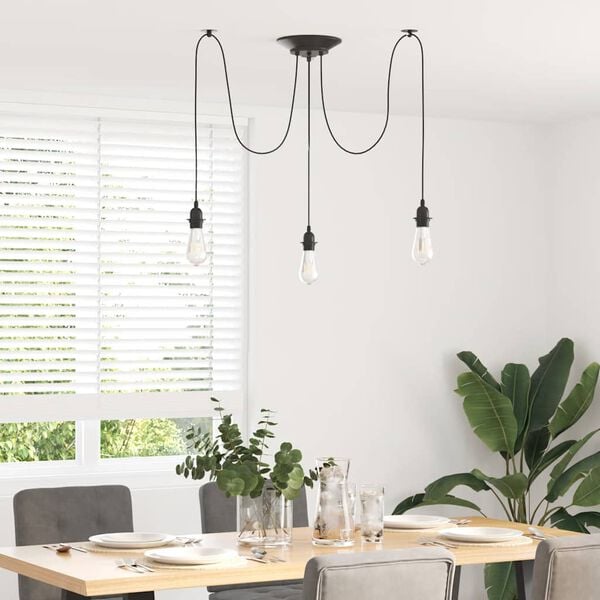 vidaXL Hanglamp met 3 lamphouders E27 metaal zwart